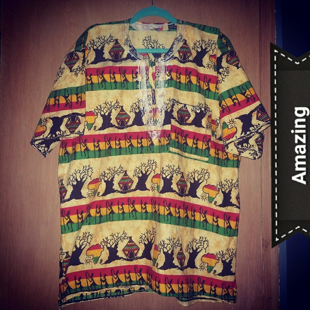 Dashiki African Continent Print, - Picture 2 of 8